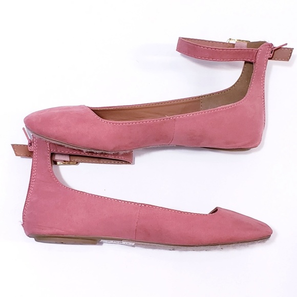 Qupid Faux Suede Pink Ankle Ballet Flats - Picture 4 of 7